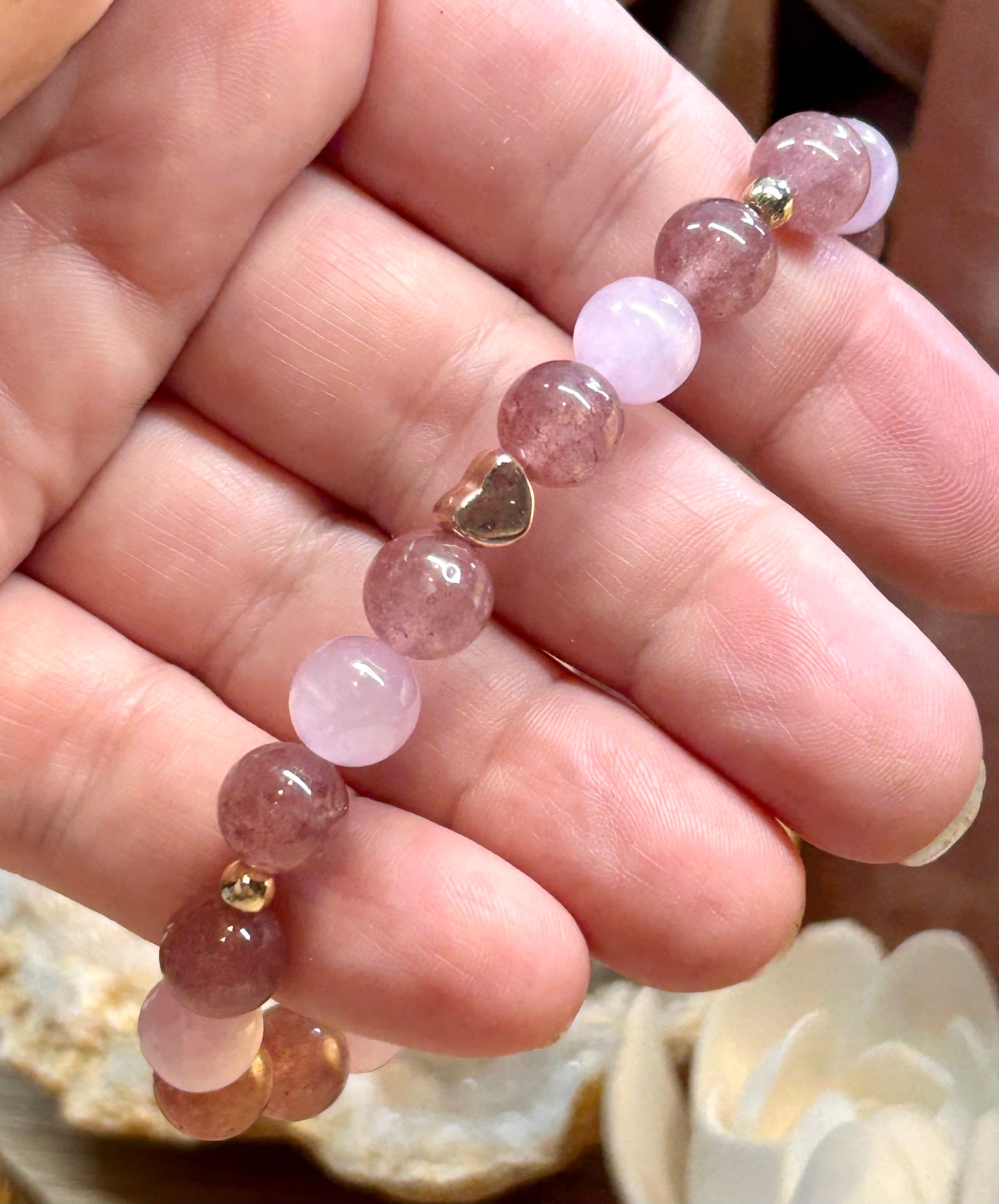 Bracelet quartz fraise et kunzite - Joie et Amour Inconditionnel