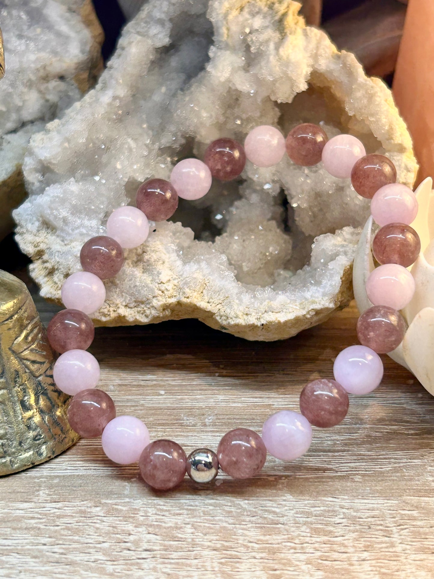 Bracelet quartz fraise et kunzite