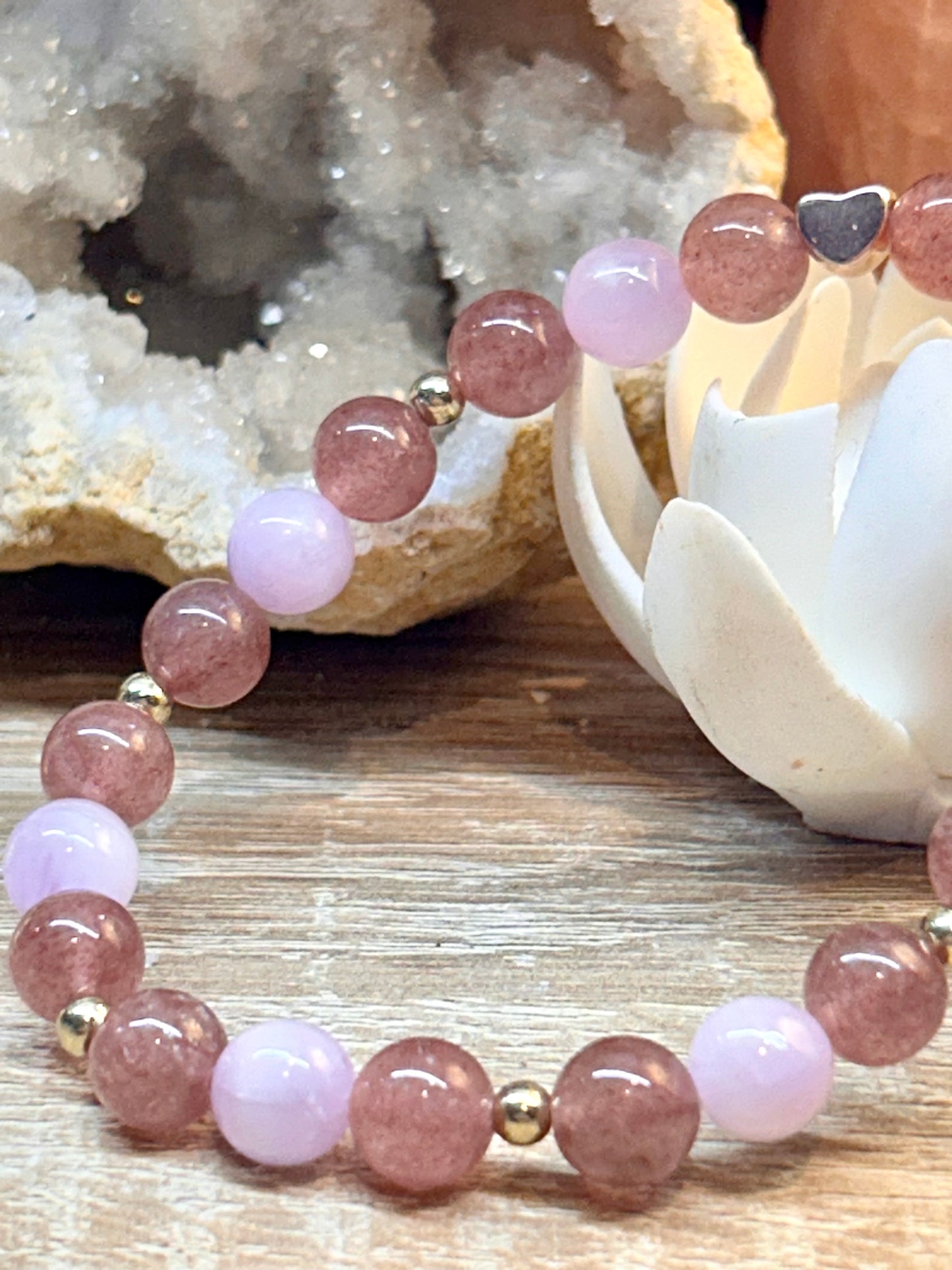 Bracelet quartz fraise et kunzite - Joie et Amour Inconditionnel