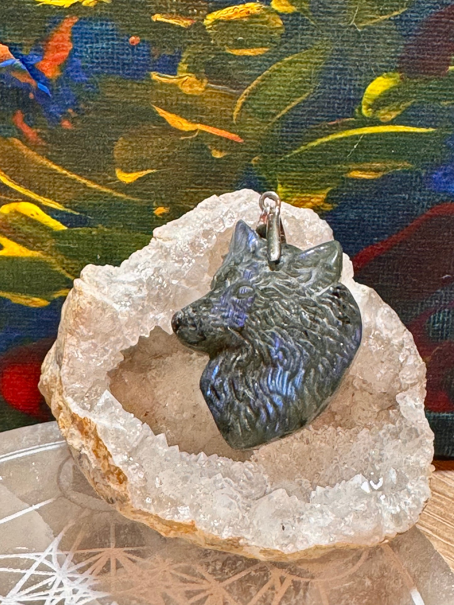 Pendentif tête de loup en labradorite