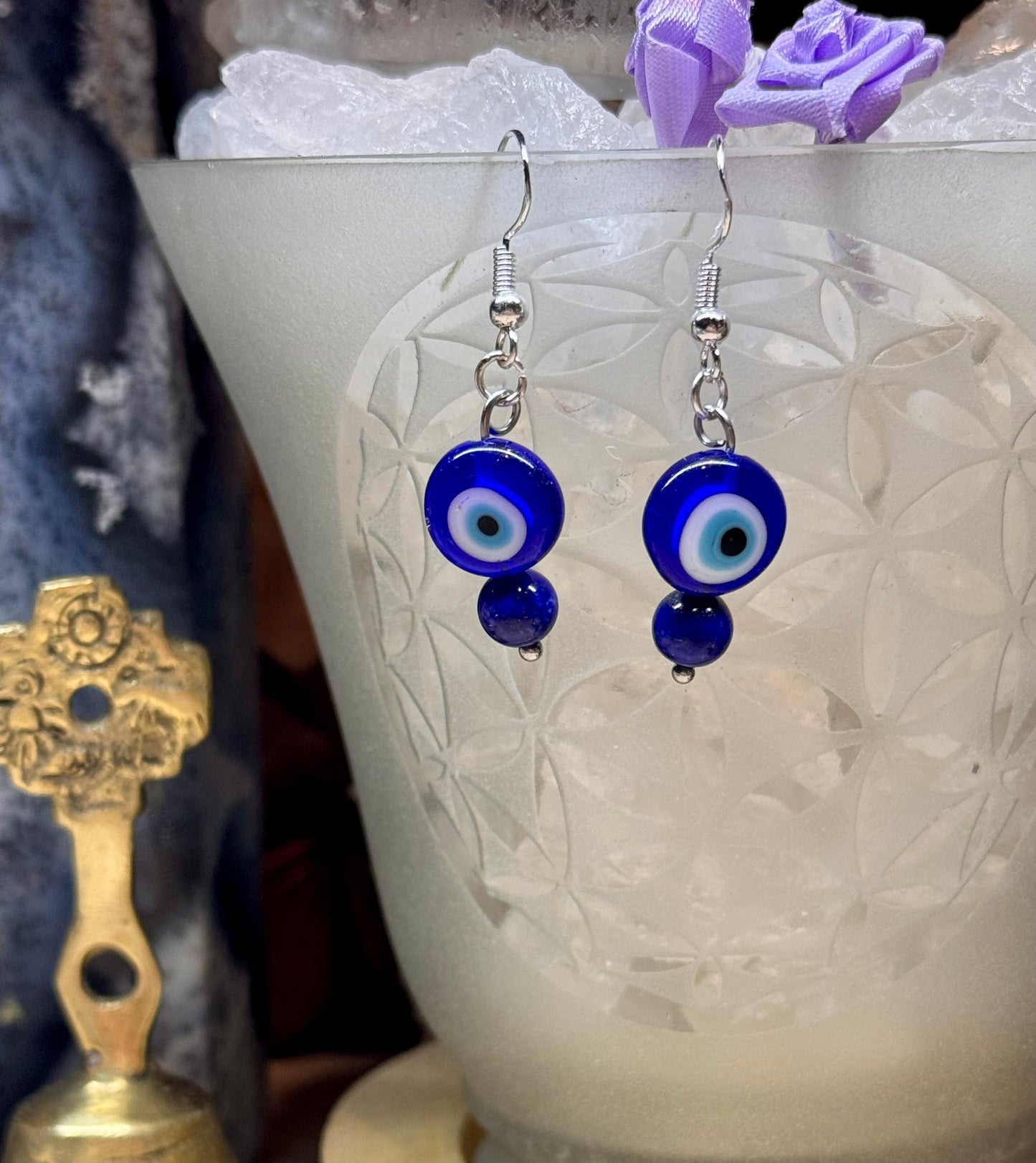 Boucles d’oreilles Œil de Nazar et Lapis-lazuli