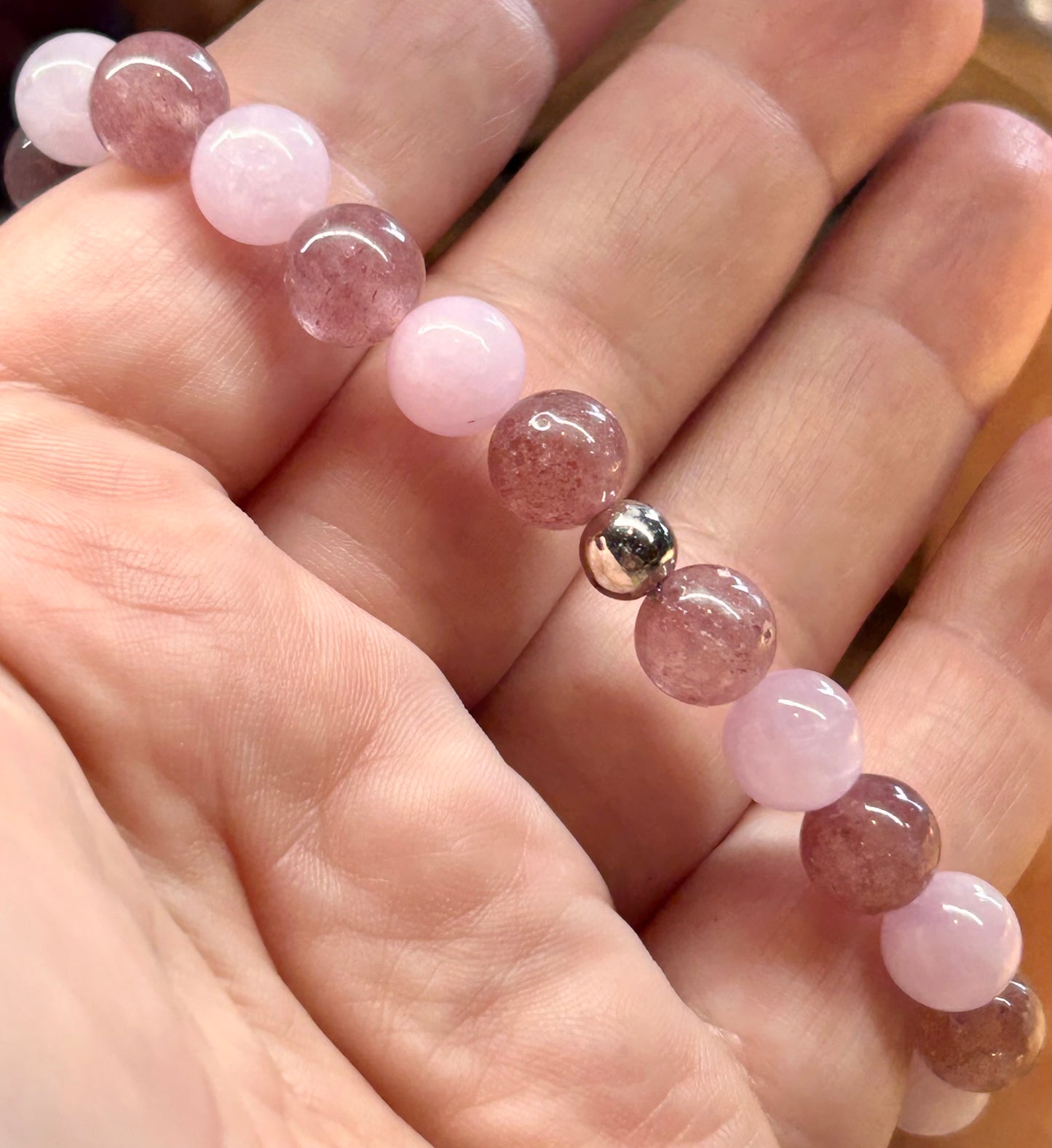 Bracelet quartz fraise et kunzite