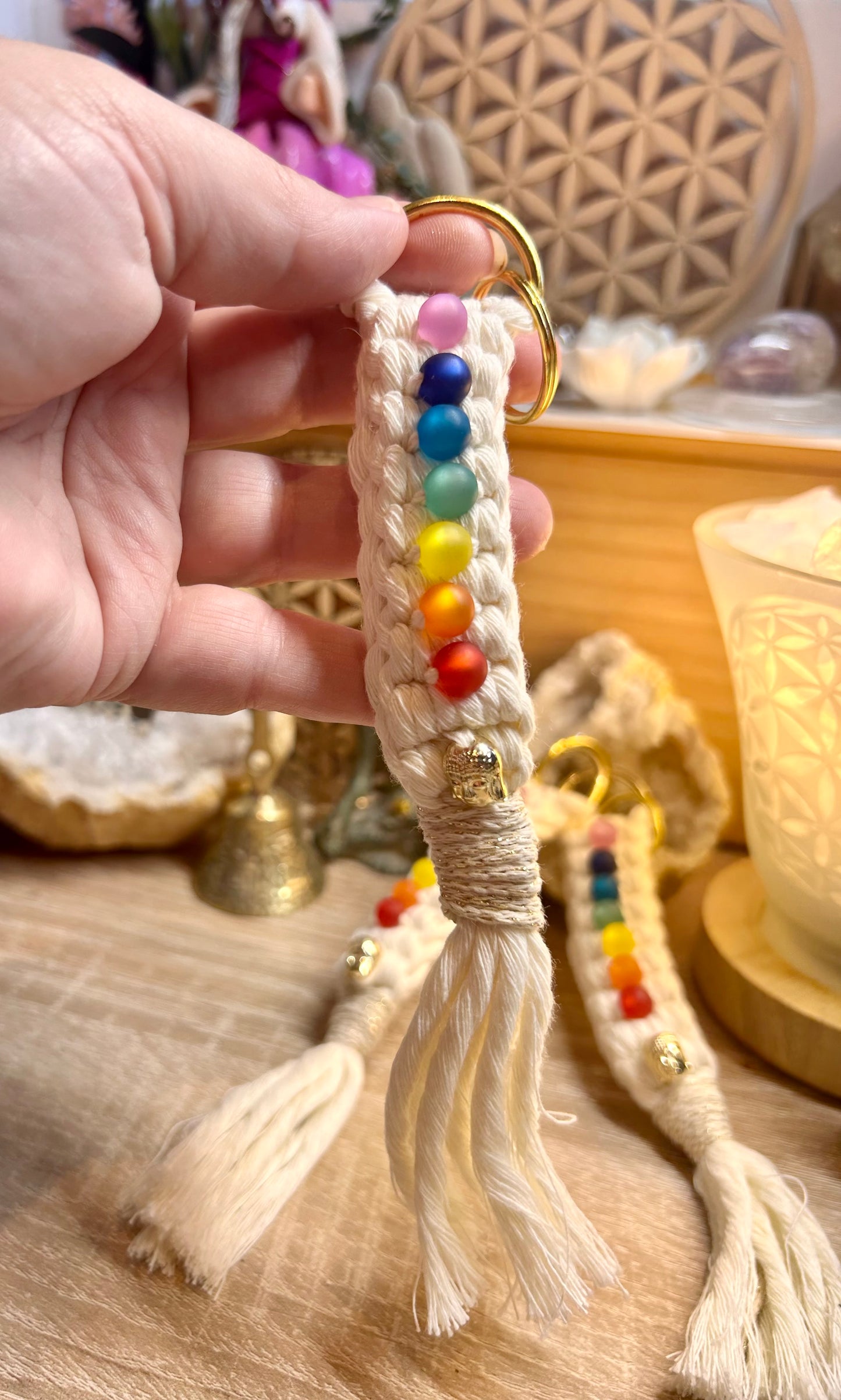 Porte-clé en macramé 7 chakras