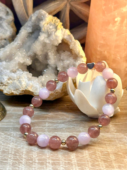 Bracelet quartz fraise et kunzite - Joie et Amour Inconditionnel