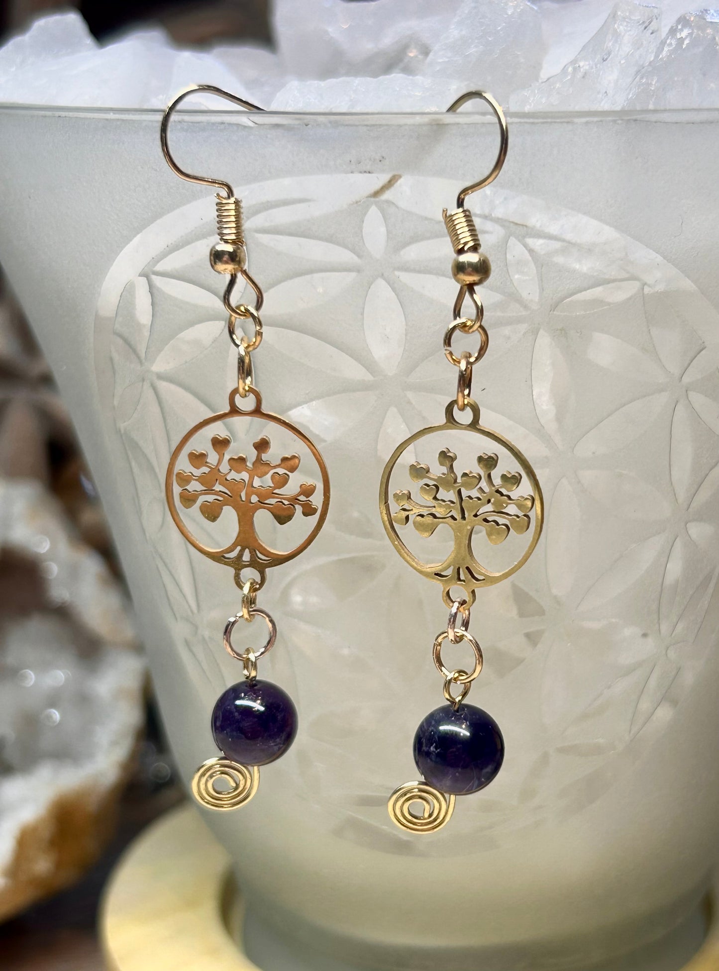 Paire de boucles d’oreilles dorées arbre de vie