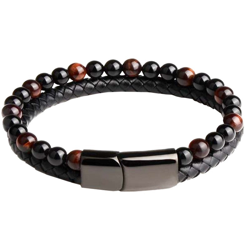 Bracelet homme cuir et perles