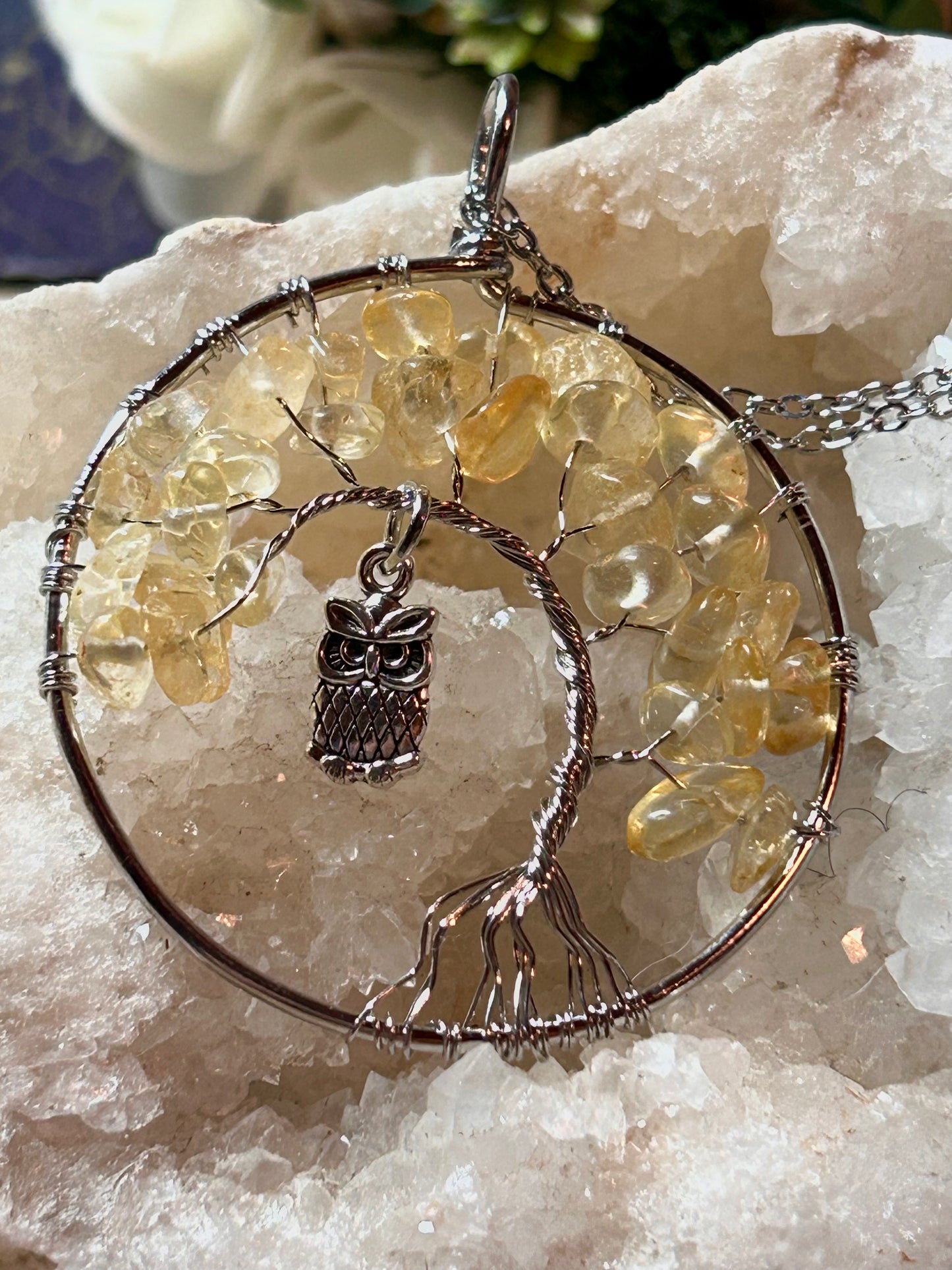 Arbre de vie en citrine avec chouette