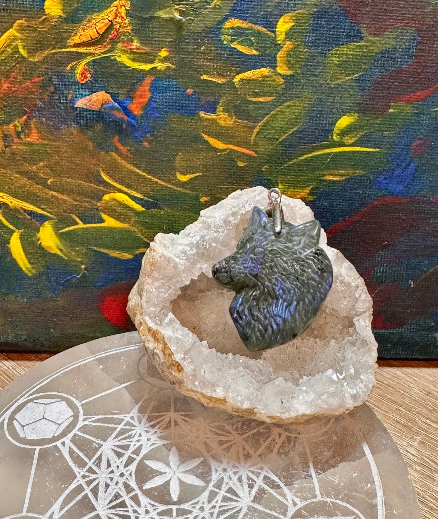 Pendentif tête de loup en labradorite