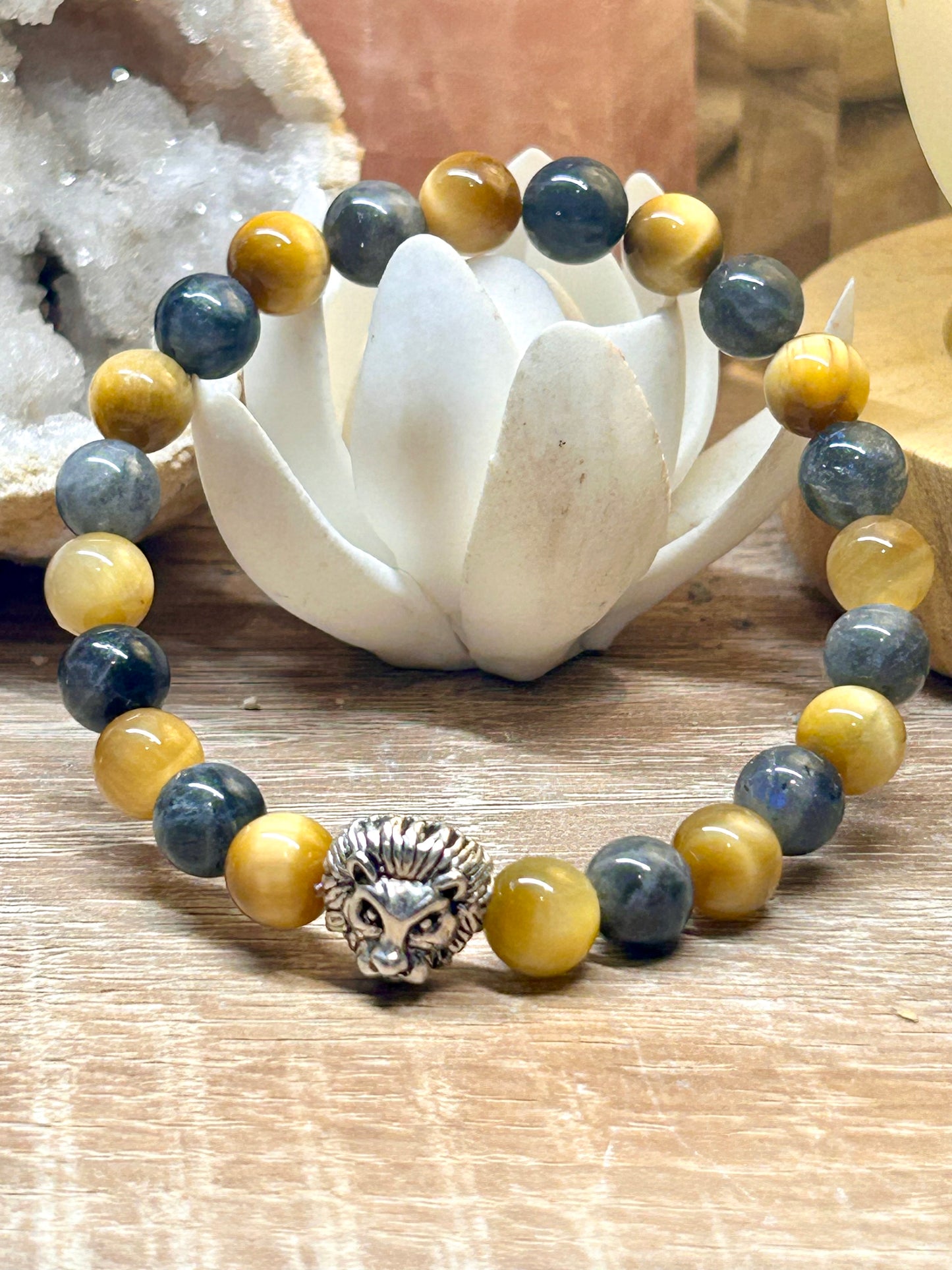 Bracelet œil de tigre doré et labradorite