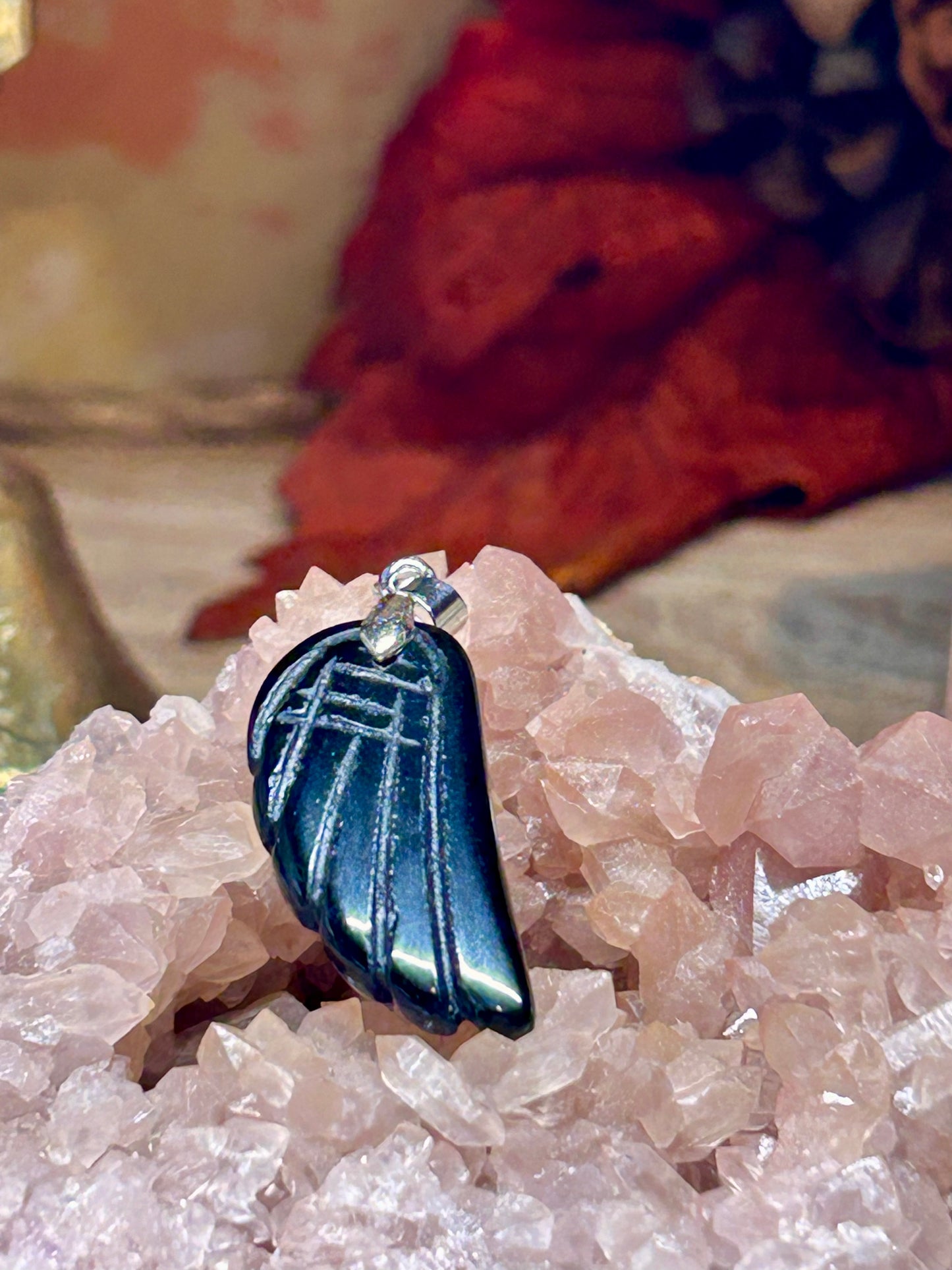 Pendentif aile d’ange en obsidienne noire