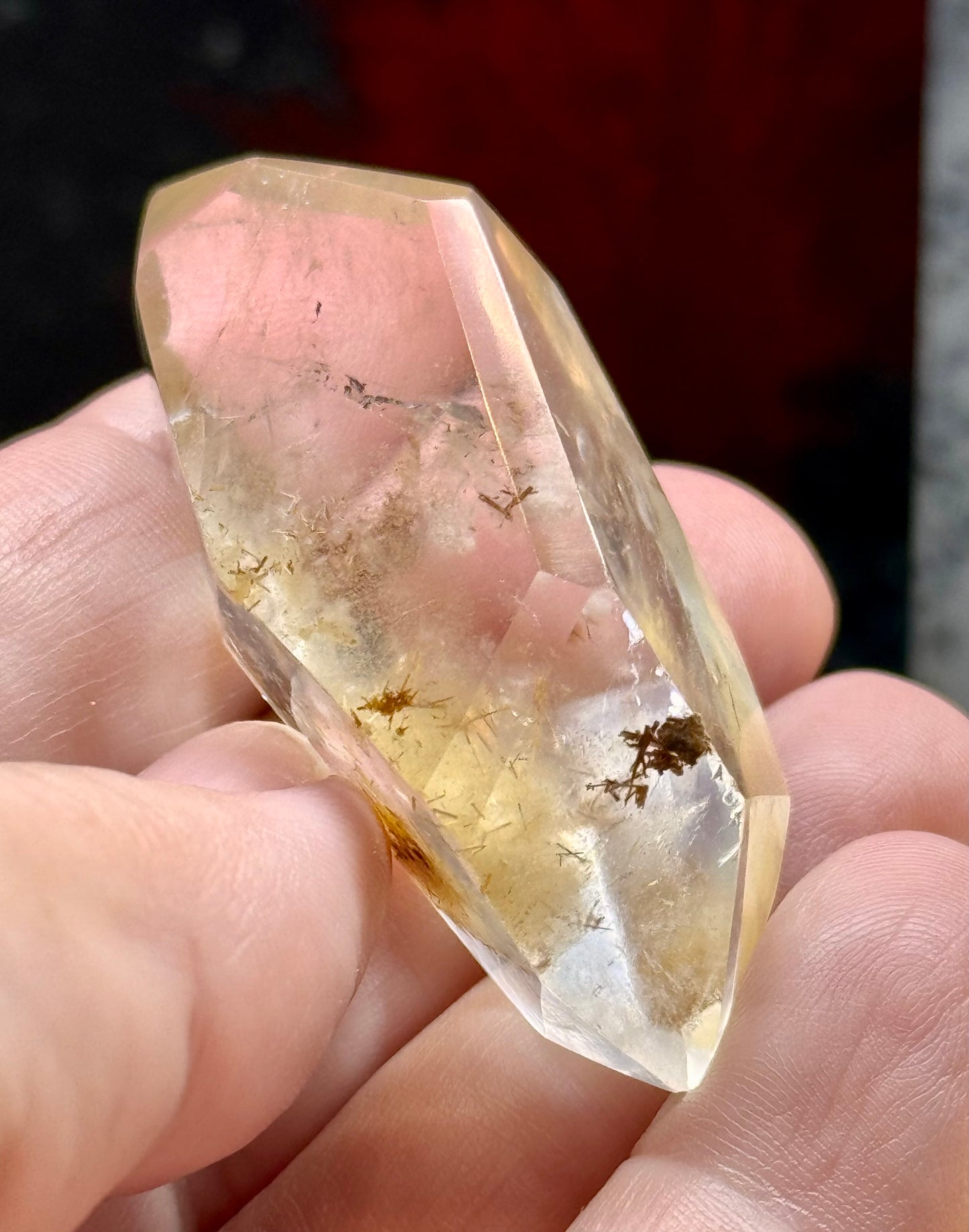 Pointe biterminée de quartz cristal avec inclusion