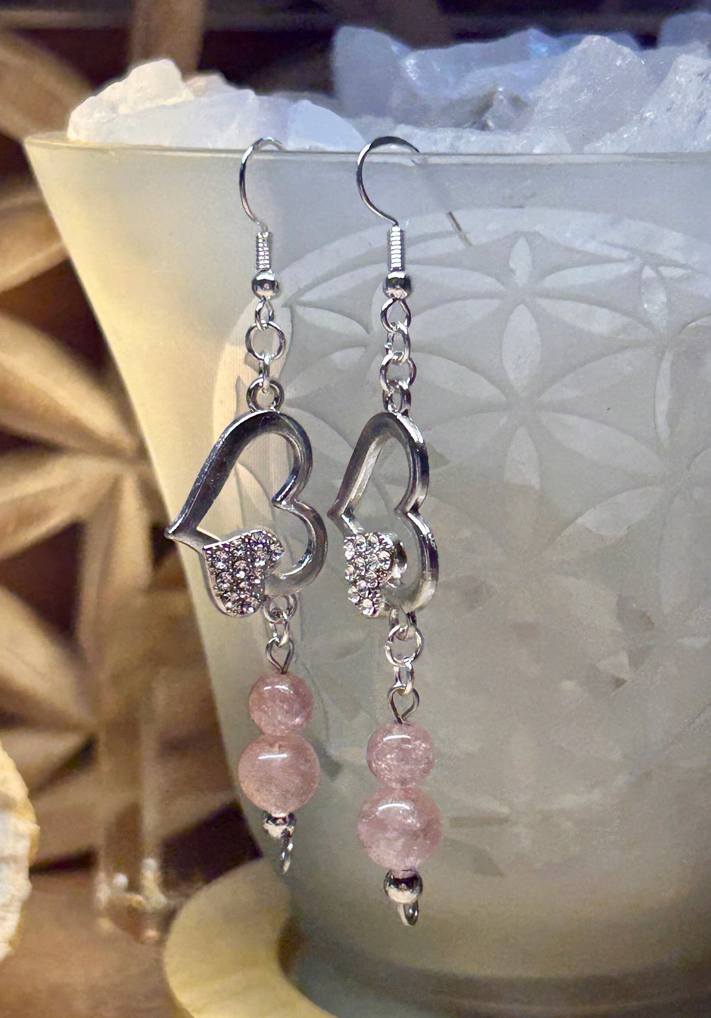 Boucles d’oreilles en quartz fraise