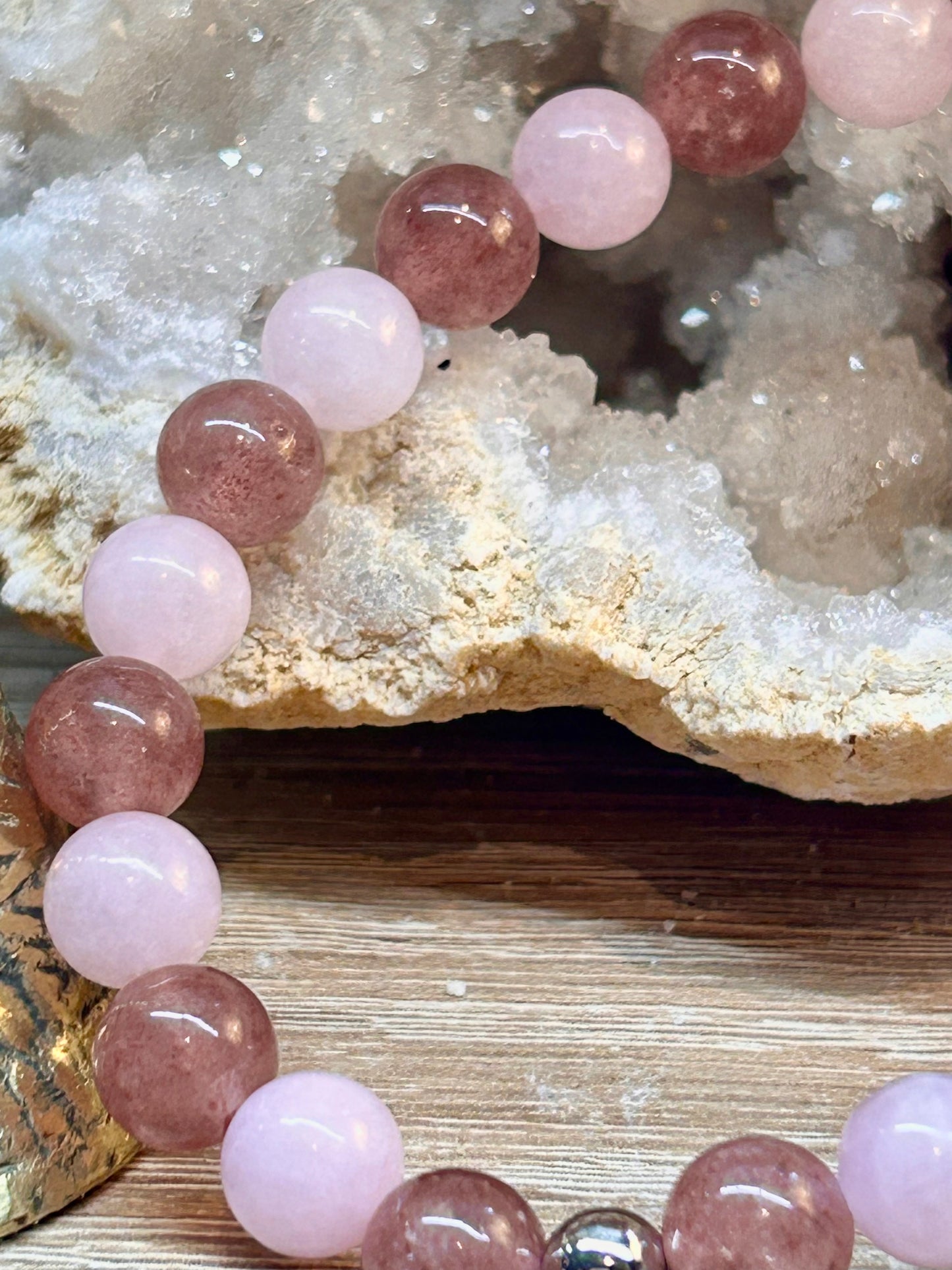 Bracelet quartz fraise et kunzite