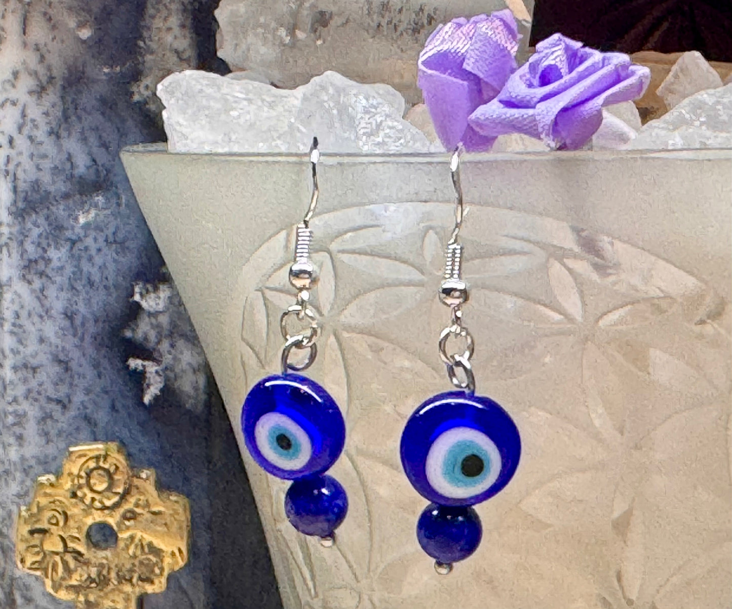 Boucles d’oreilles Œil de Nazar et Lapis-lazuli