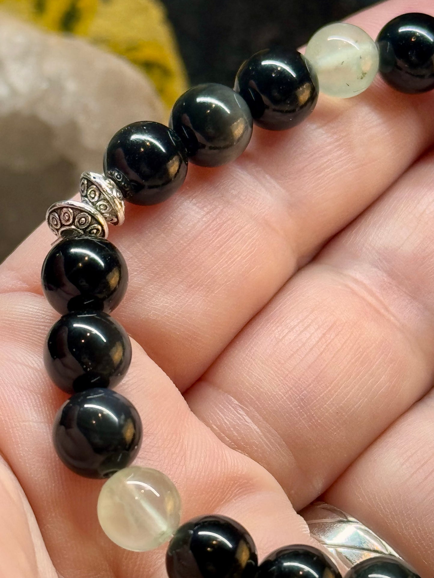 Bracelet en obsidienne œil céleste et préhnite