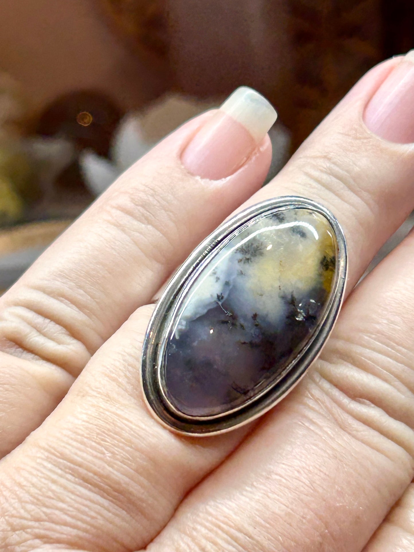 Bague en agate dendritique