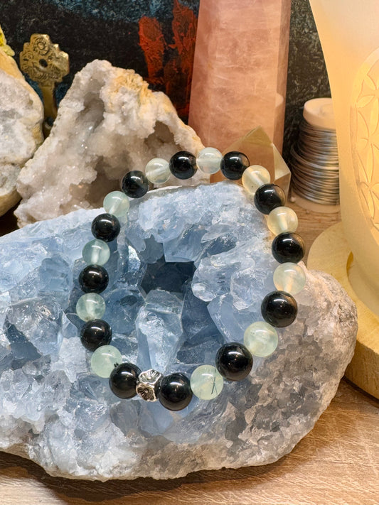 Bracelet en obsidienne œil céleste et préhnite