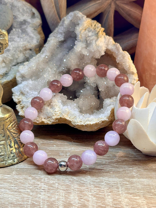 Bracelet quartz fraise et kunzite