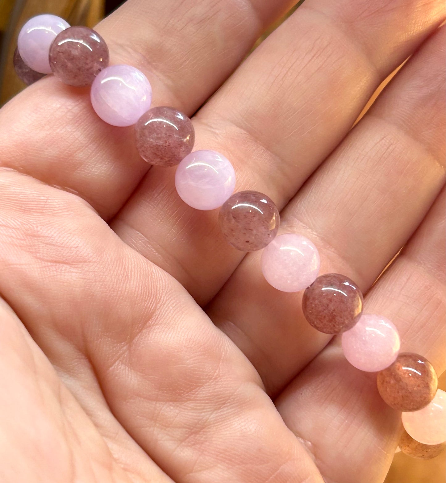 Bracelet quartz fraise et kunzite