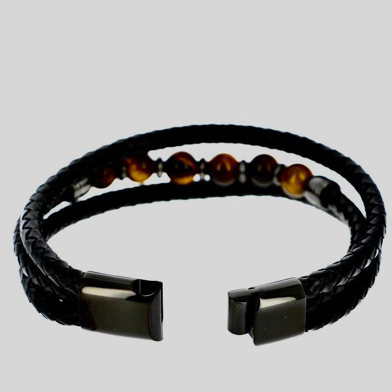 Bracelet cuir et oeil de tigre