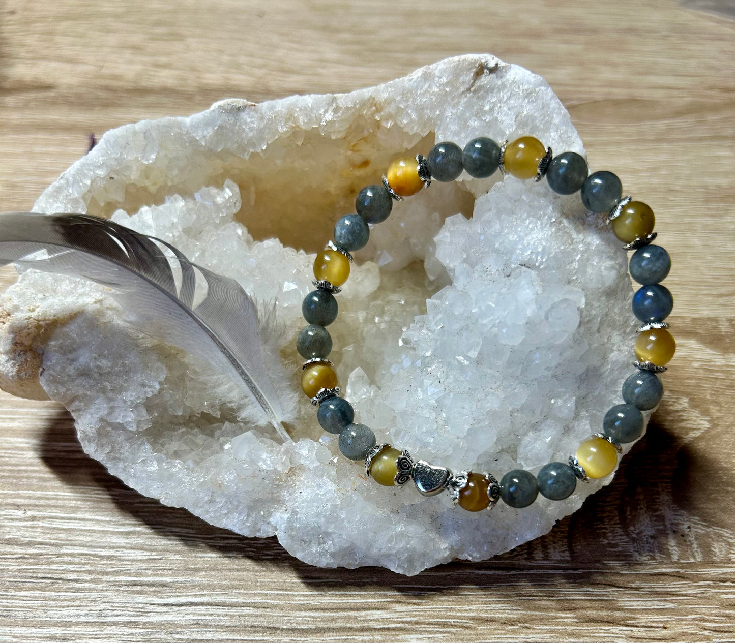 Bracelet de labradorite et œil de tigre