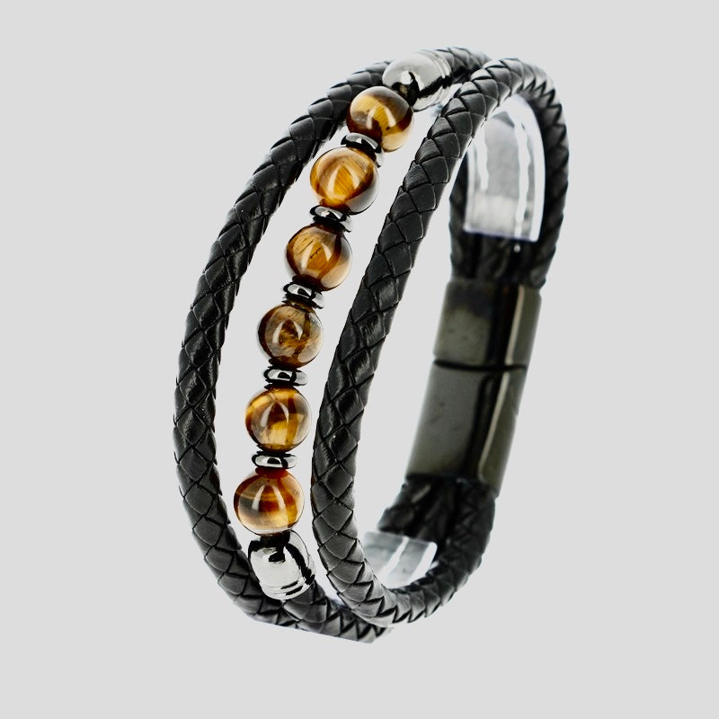 Bracelet cuir et oeil de tigre