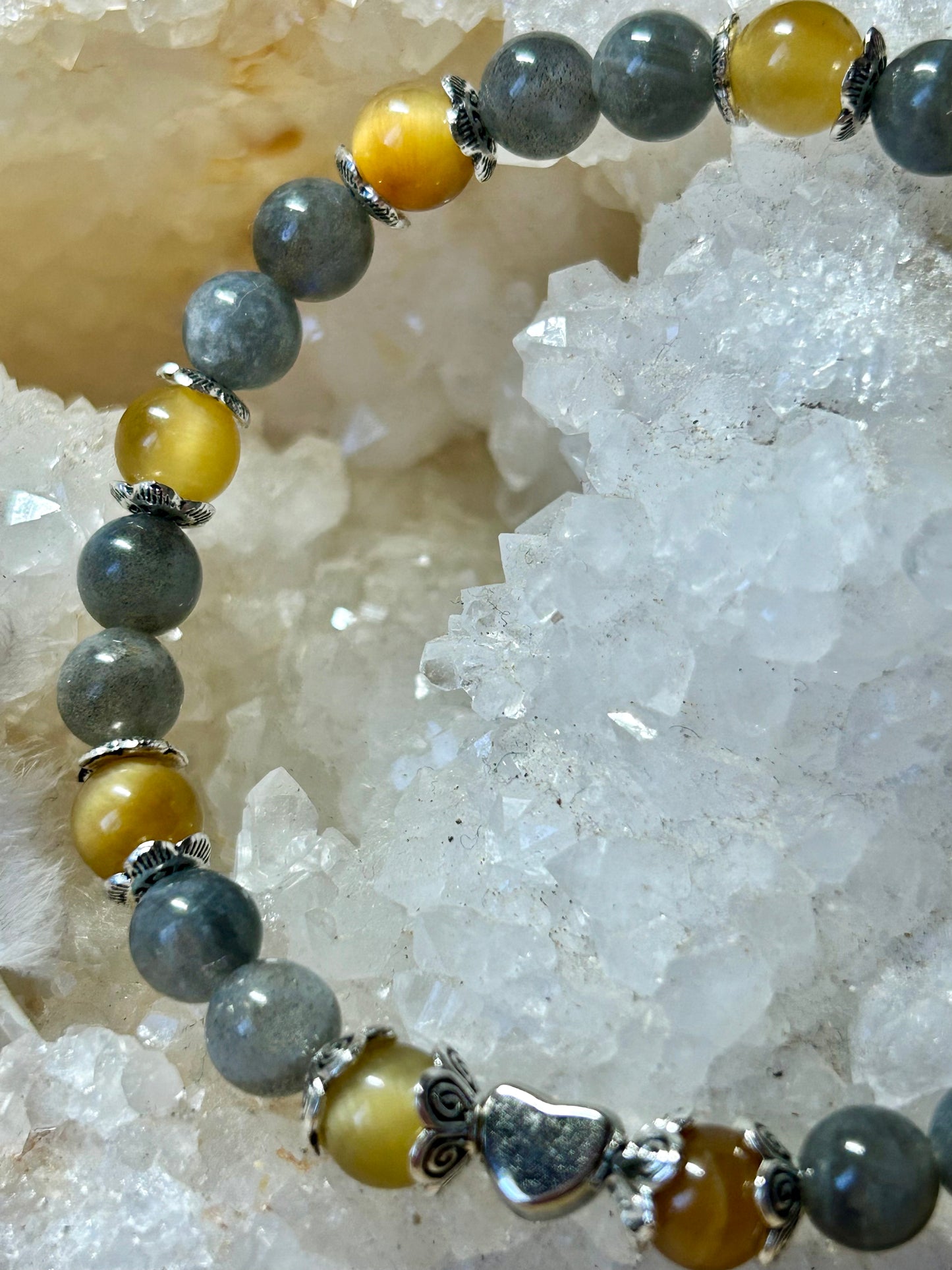 Bracelet de labradorite et œil de tigre