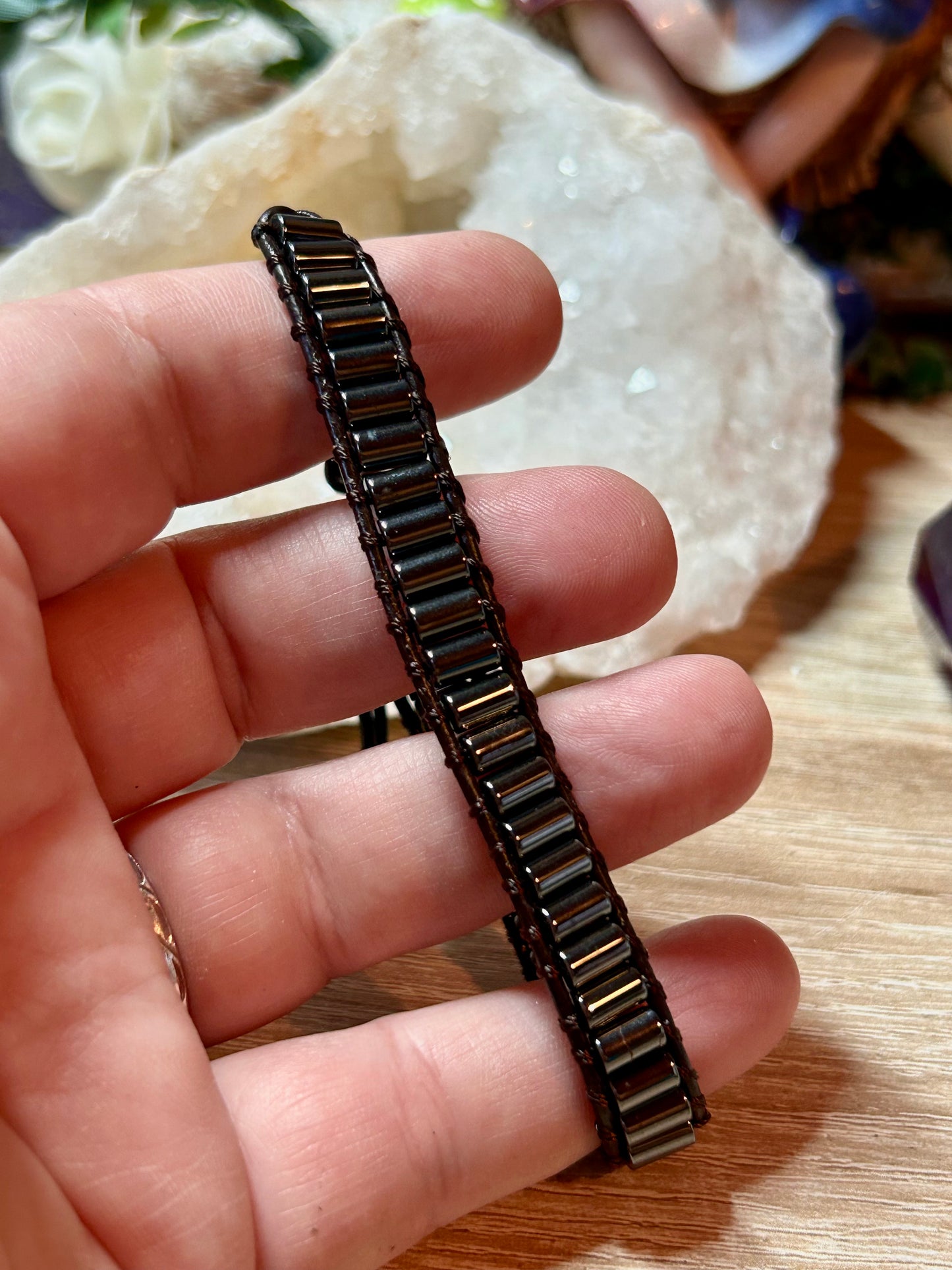 Bracelet en cuir et hématite