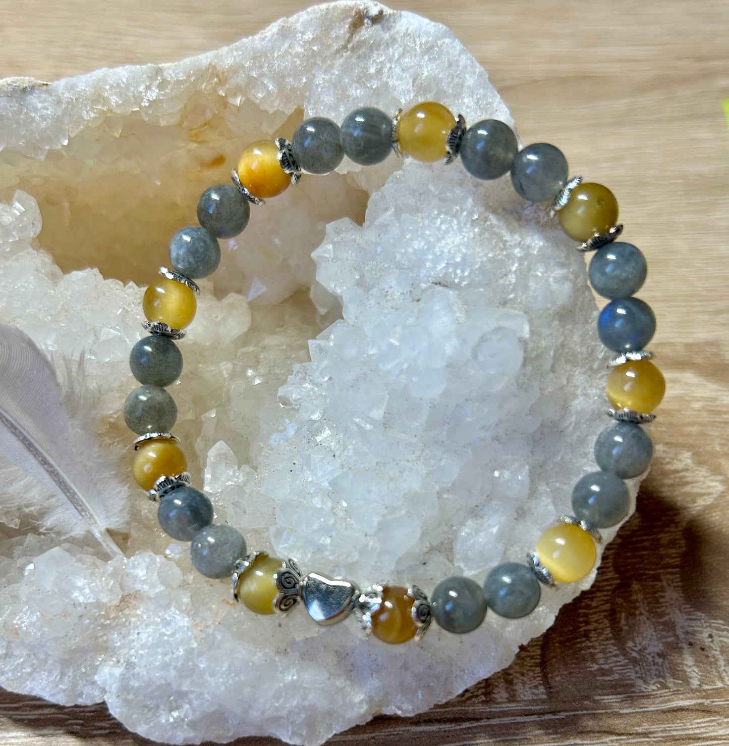 Bracelet de labradorite et œil de tigre