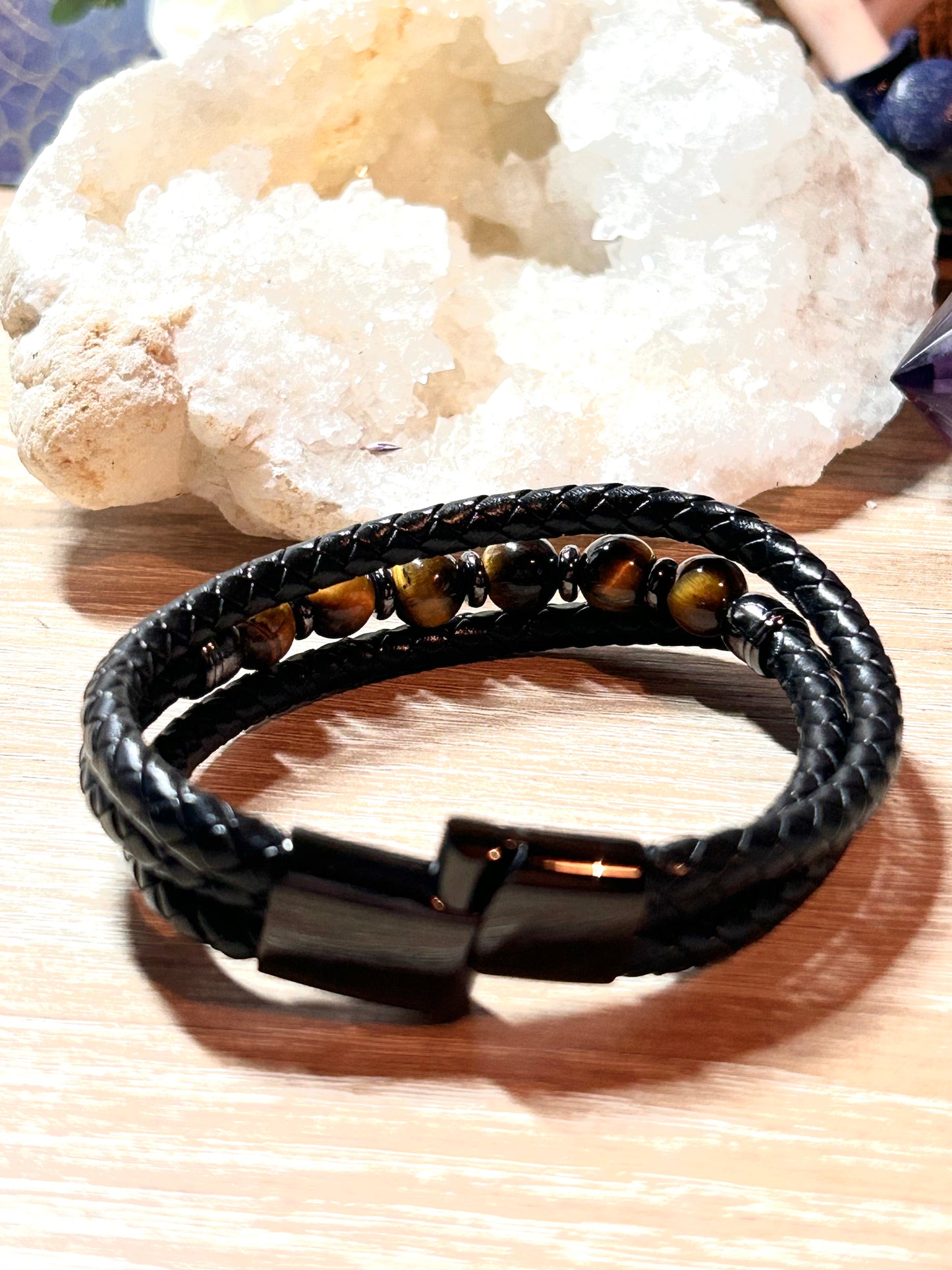 Bracelet cuir et oeil de tigre