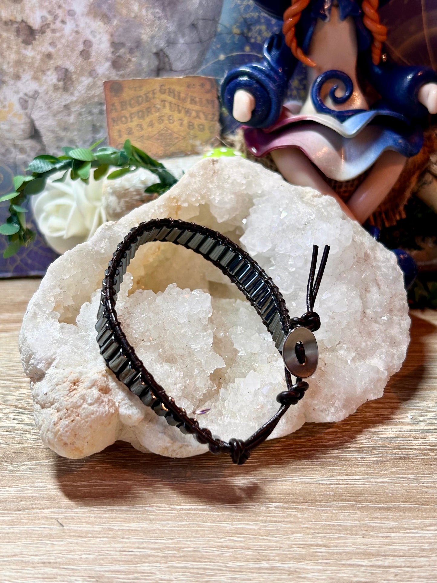 Bracelet en cuir et hématite