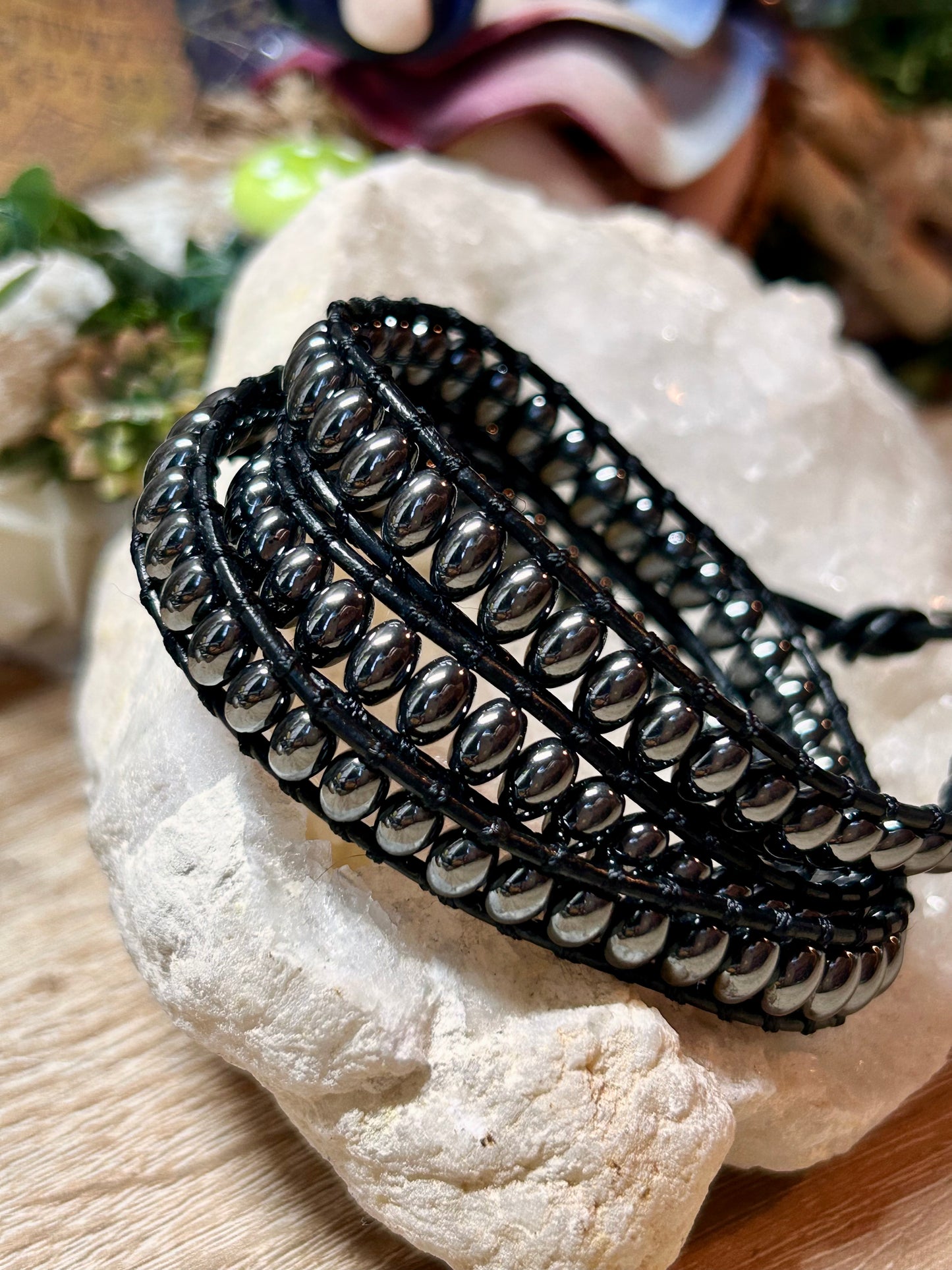 Bracelet cuir et hématite