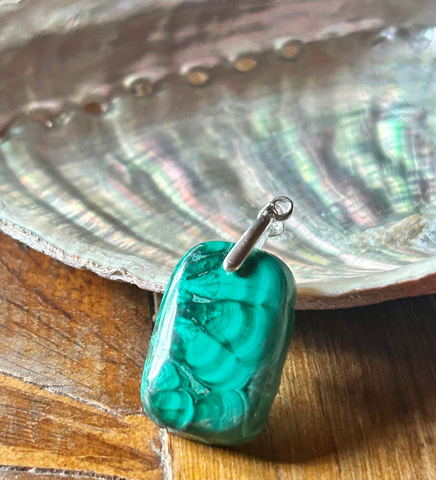 Pendentif en malachite - bélière en argent 925