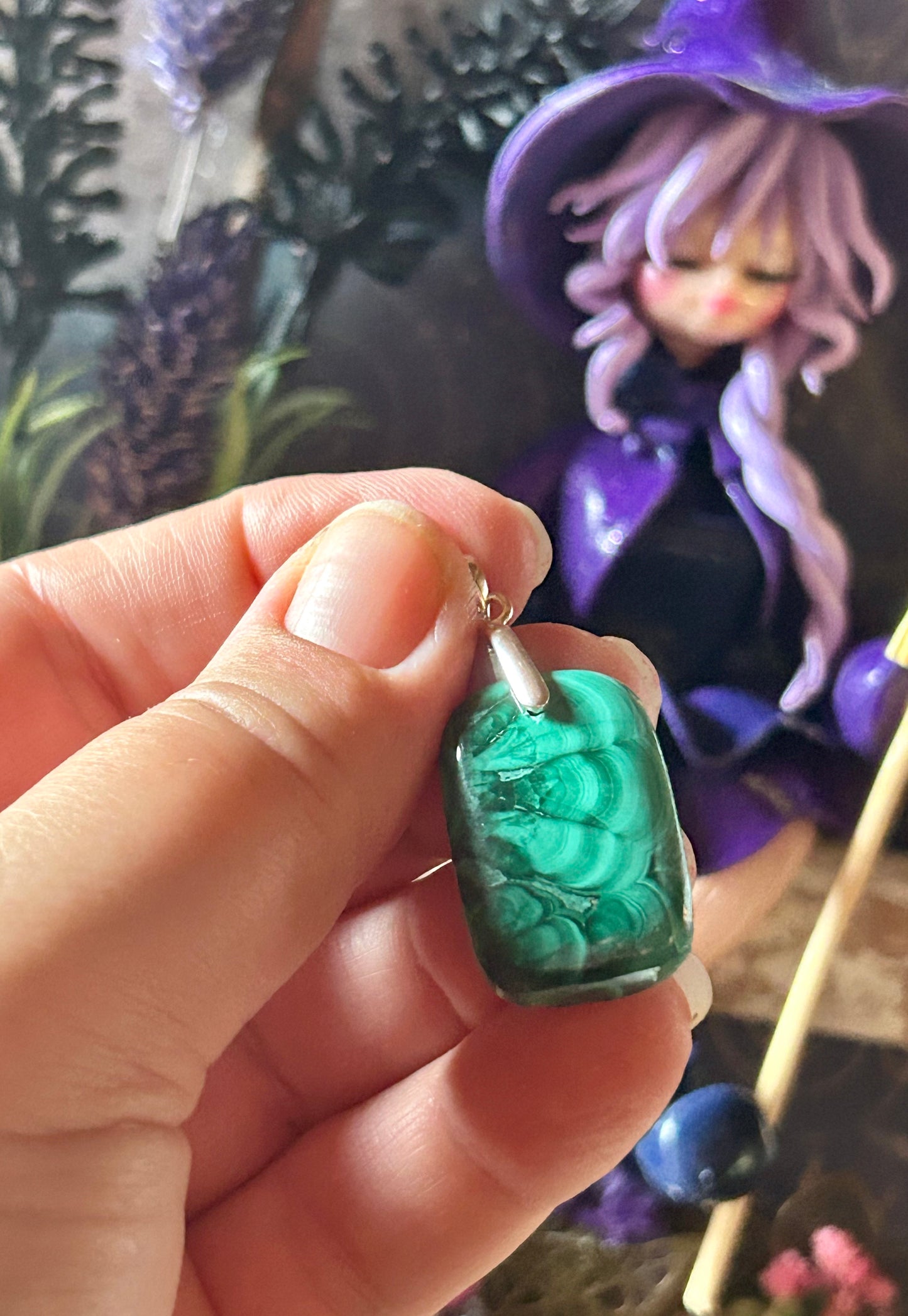 Pendentif en malachite - bélière en argent 925