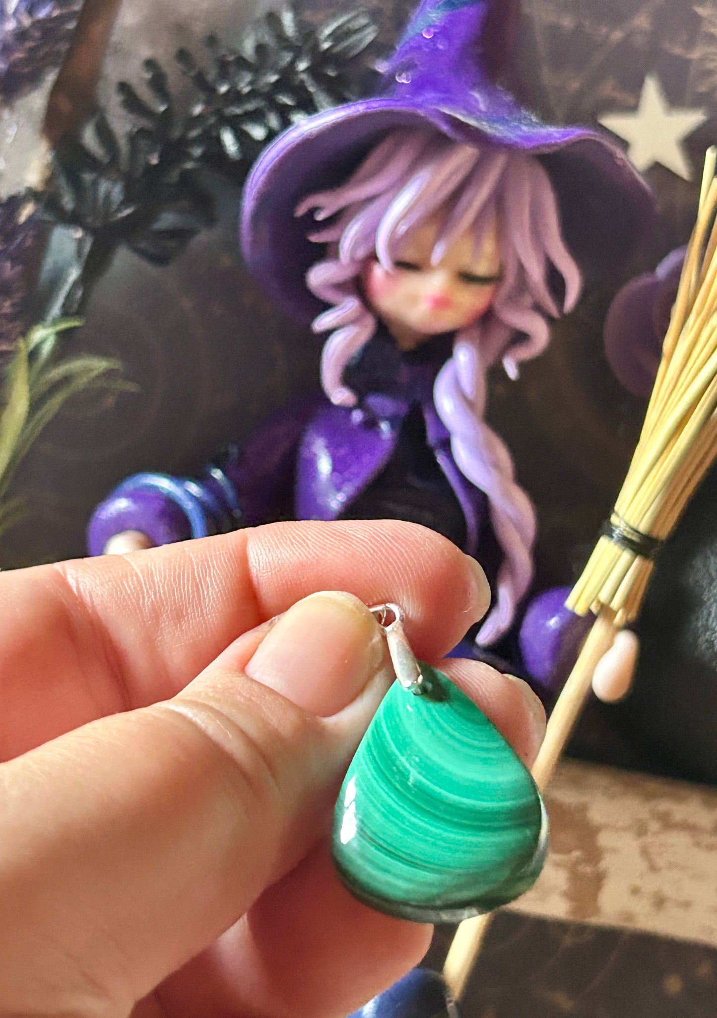 Pendentif en malachite - bélière en argent 925