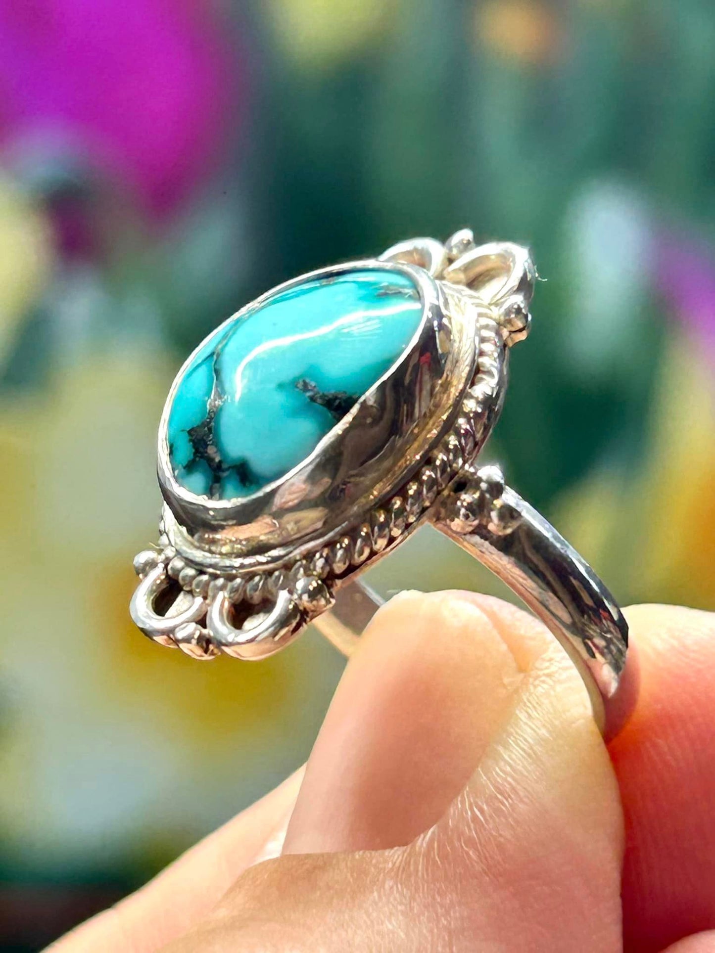 Bague en turquoise (stabilisée) en argent 925 - T54