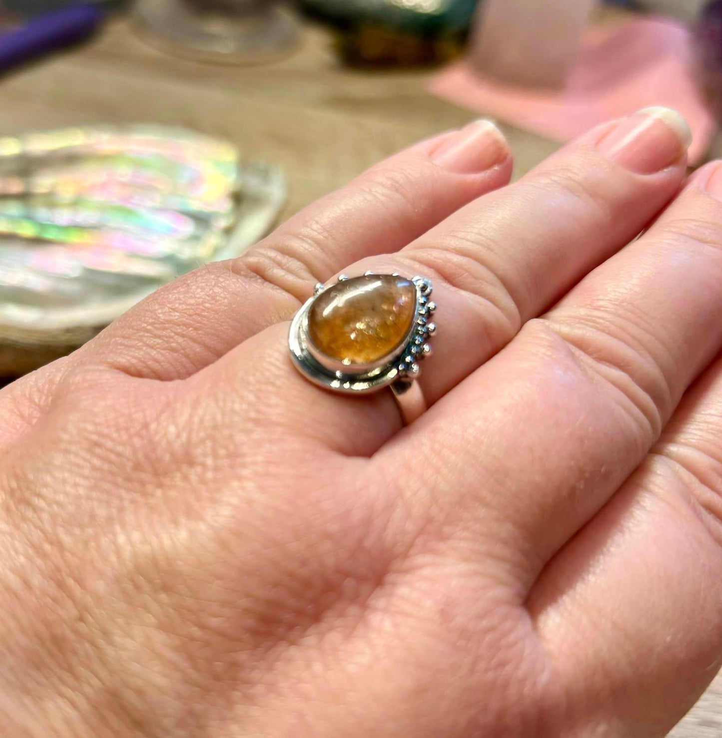 Bague en argent 925 - Pierre du soleil - T59