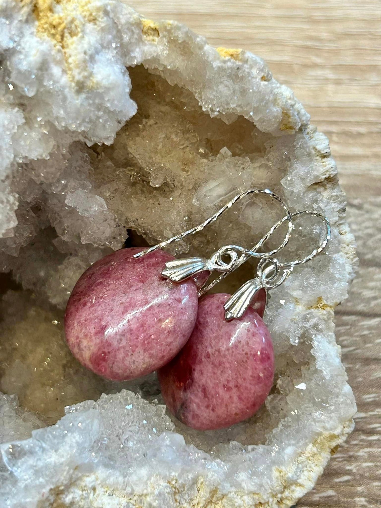 Boucles d’oreilles de rhodonite en argent 925