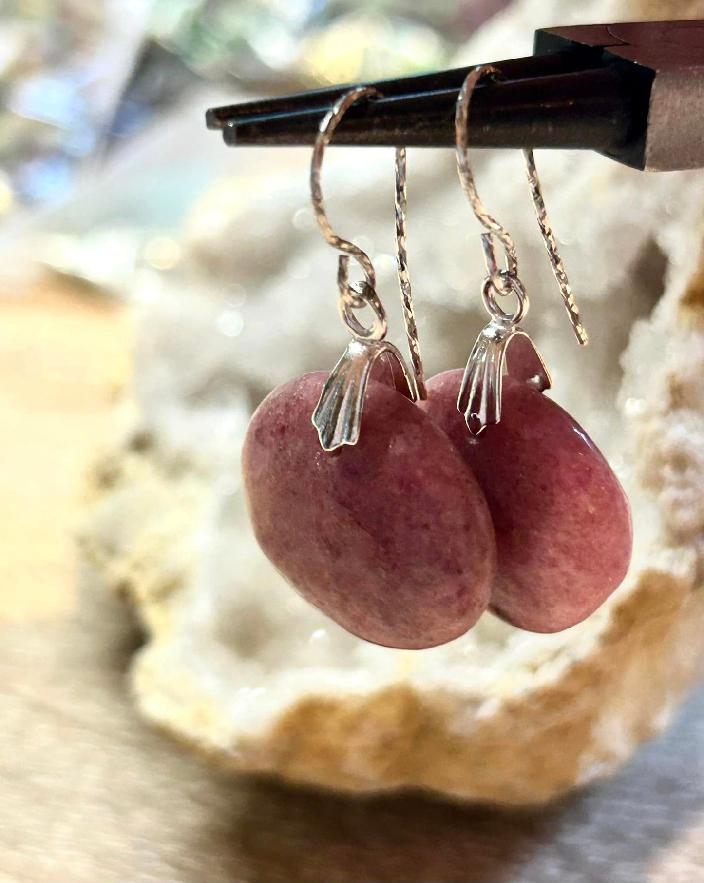 Boucles d’oreilles de rhodonite en argent 925