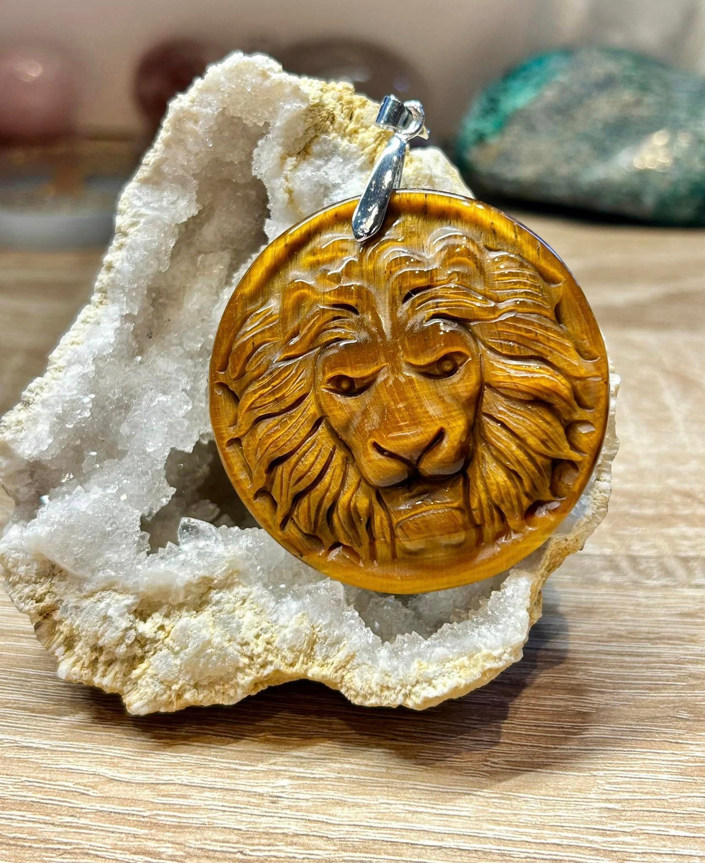 Grand pendentif en œil de tigre - bélière argent 925