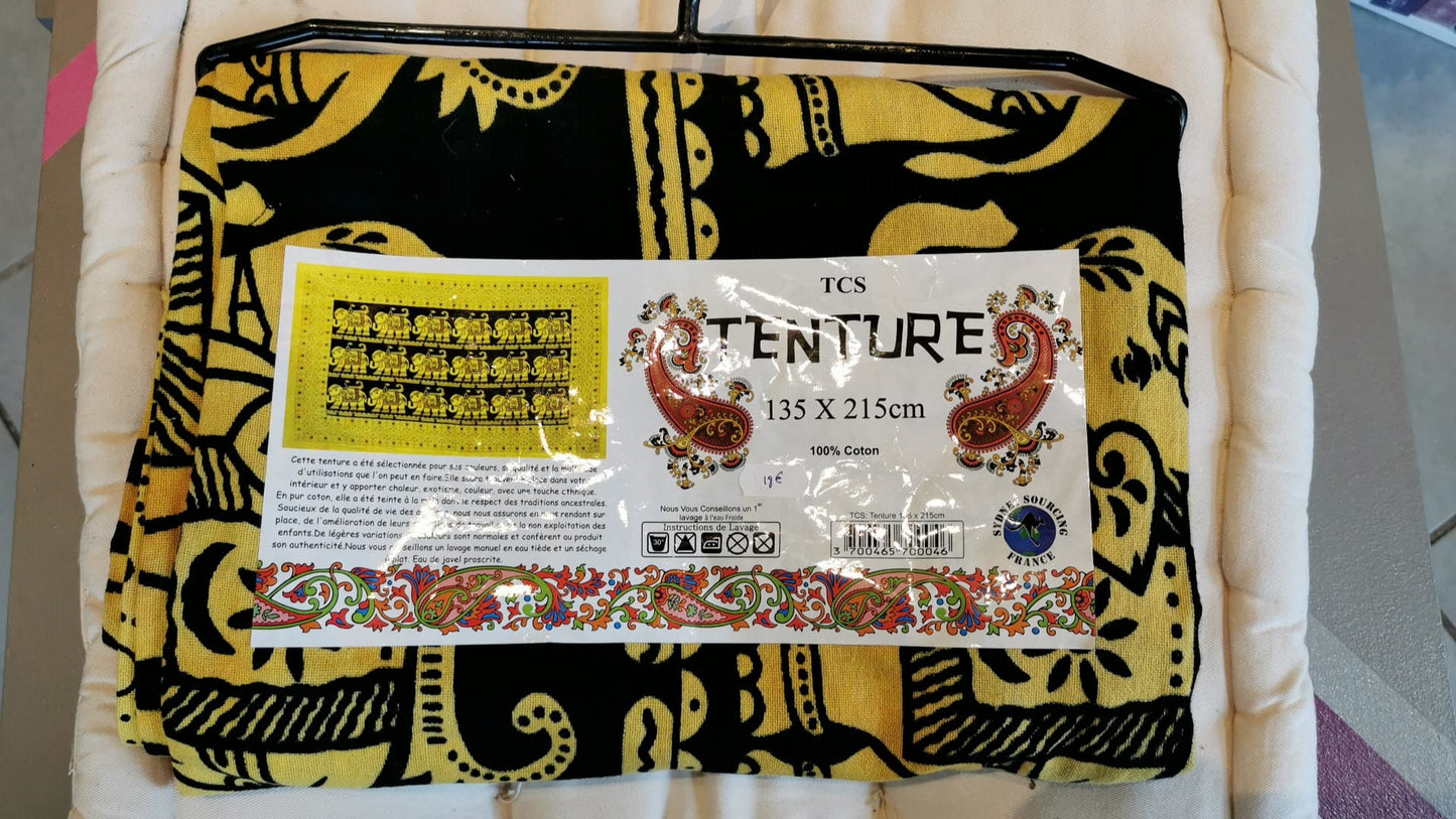 Tenture jaune motifs éléphant