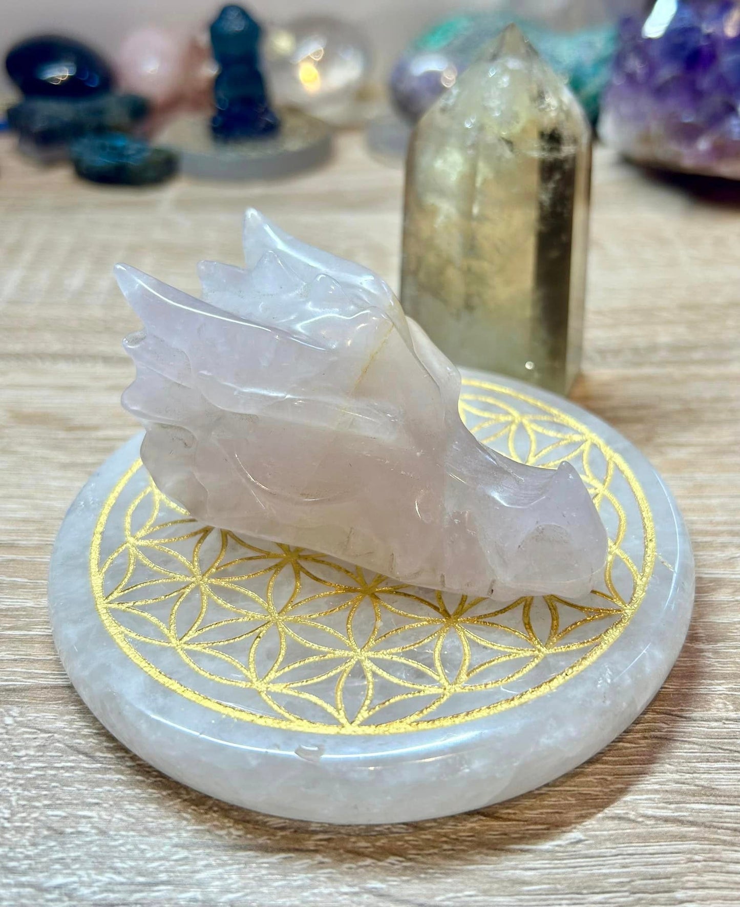 Tête de dragon en quartz rose