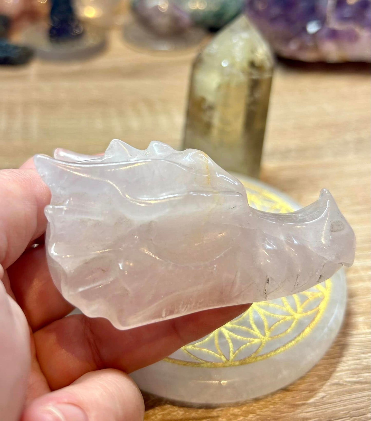 Tête de dragon en quartz rose