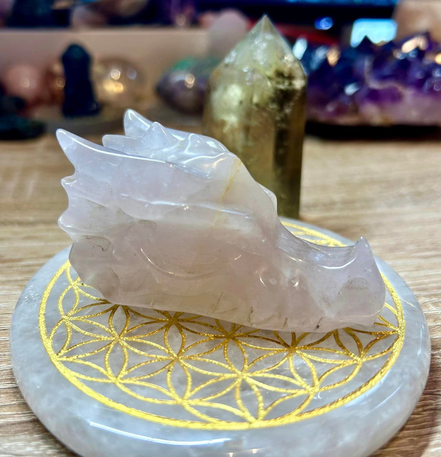 Tête de dragon en quartz rose